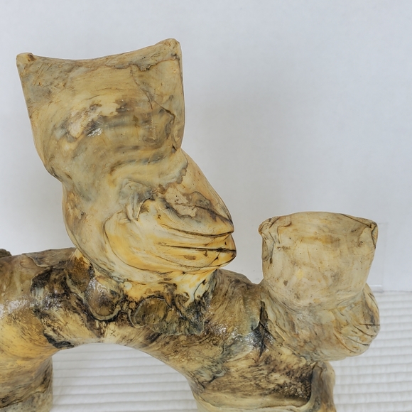 Wood Carved Owls On A Branch Vintage 10"x7" Google Eyes Statue MCM Figurine - Picture 14 of 14
